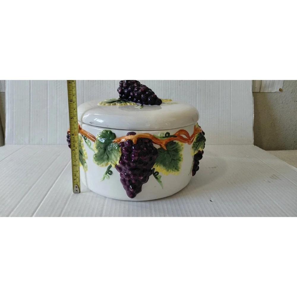 Vintage Retro KMC Tuscany Grapes kitchen collection ceramic Canister Cottagecore